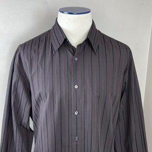 AXIST Modern Fit Button Shirt Mens XL Long Sleeve Pin Stripe Cotton Brown